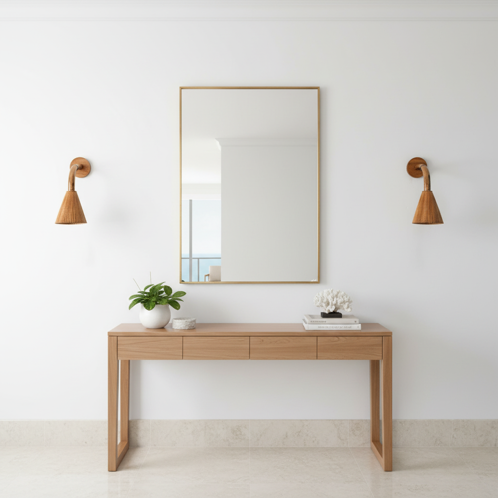 Cone 002 Rattan Wall Sconce — side profile view, natural brown finish