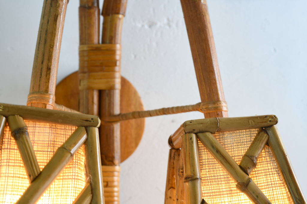 Chippendale Rattan & Bamboo Dual Sconce