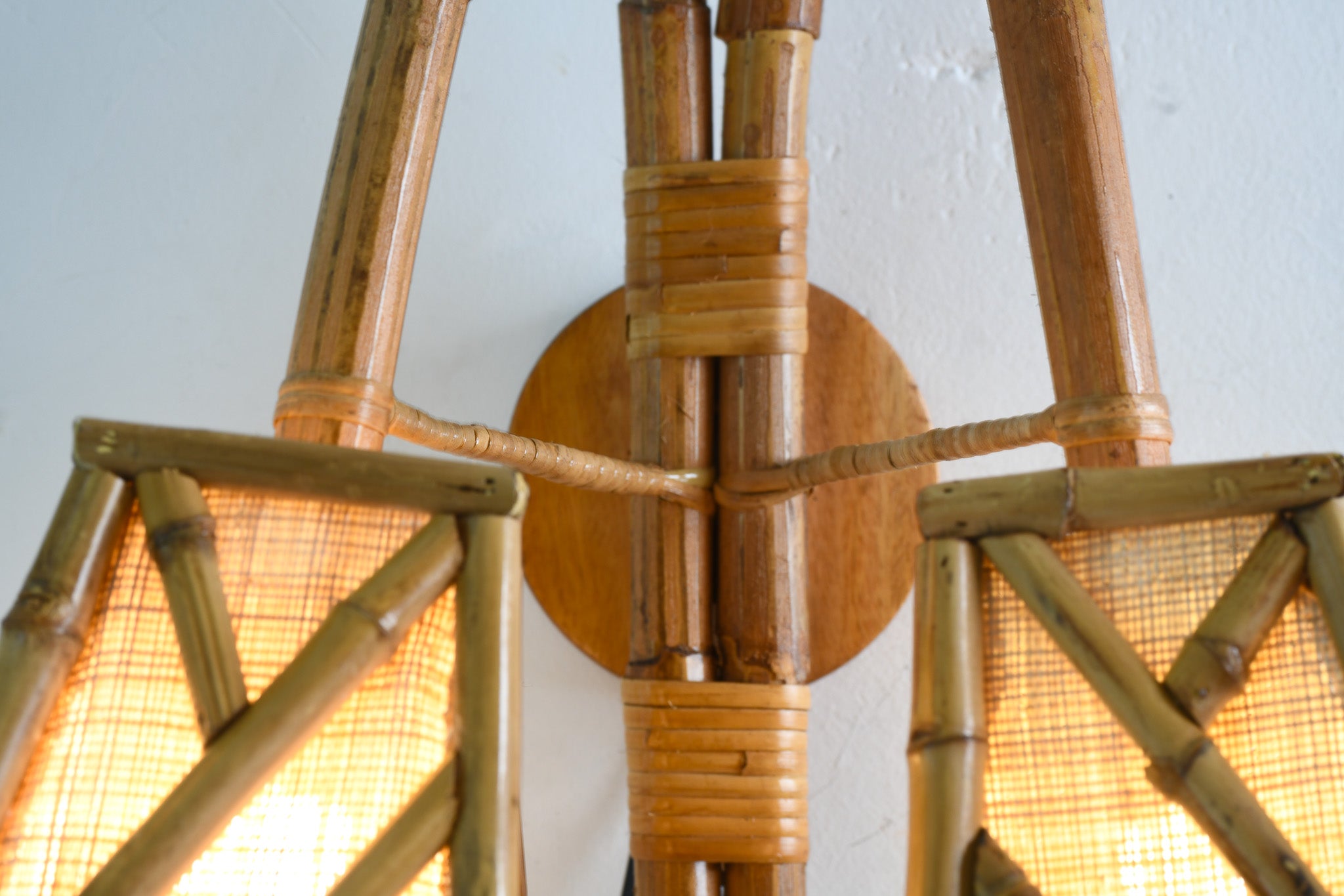 Chippendale Rattan & Bamboo Dual Sconce