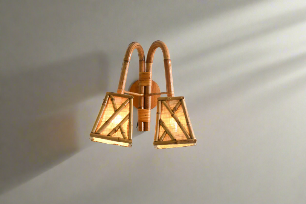 Chippendale Rattan & Bamboo Dual Sconce