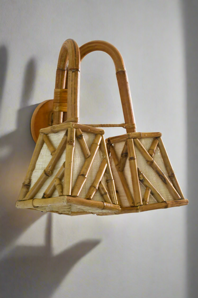 Chippendale Rattan & Bamboo Dual Sconce