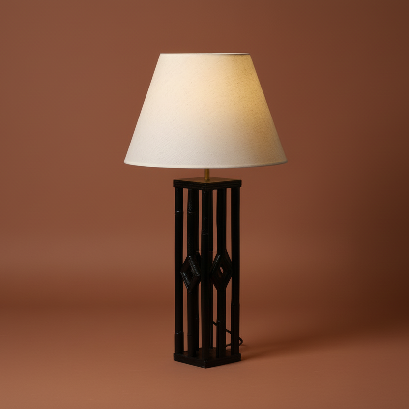 Lisse Table Lamp | Black Lacquered Rattan Lighting by Rattanology