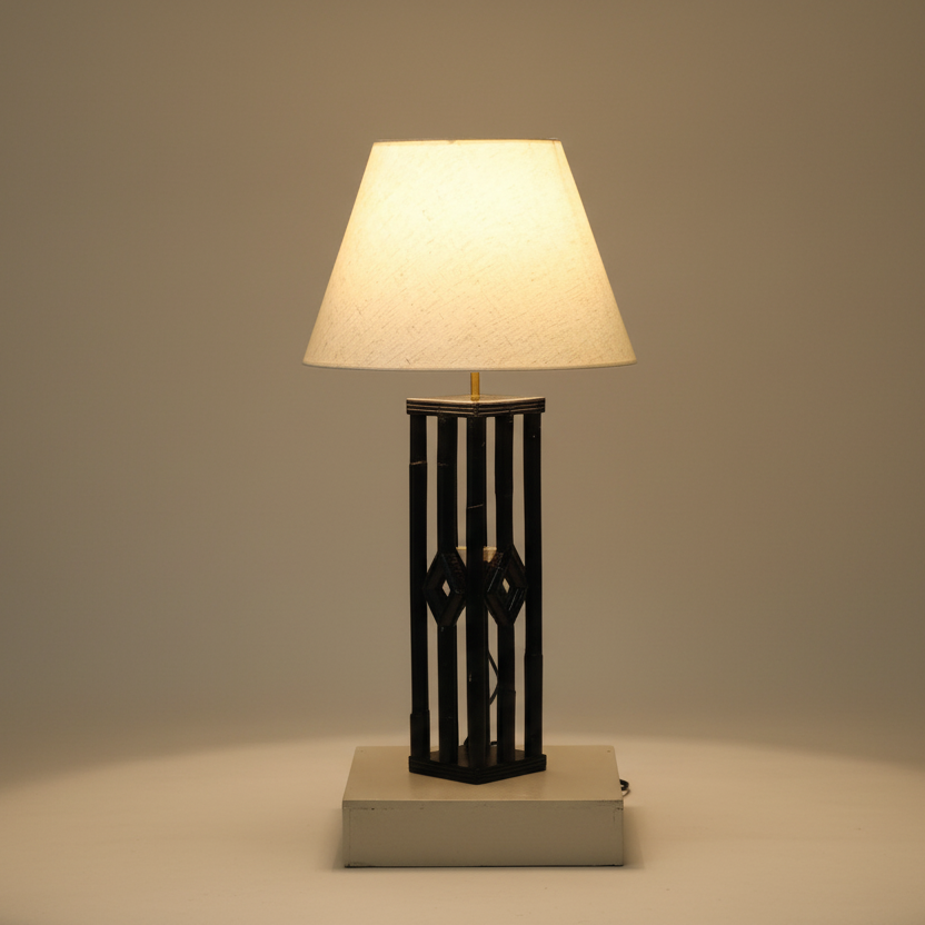 Lisse Table Lamp | Black Lacquered Rattan Lighting by Rattanology