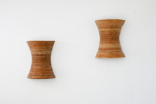 Pair of Hour Glass Shaped Rattan Wall Sconces