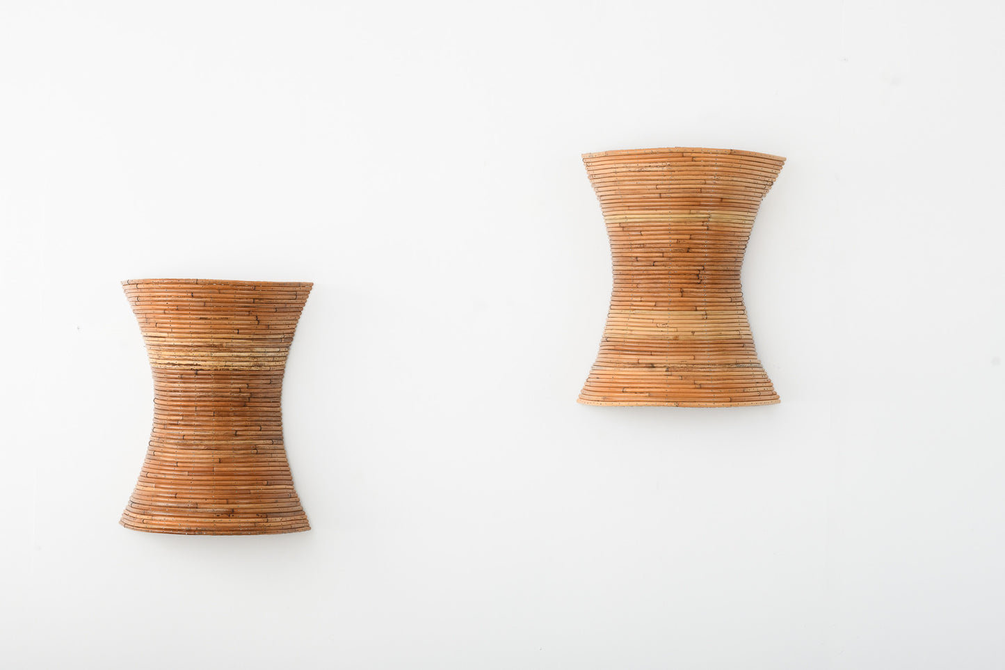 Pair of Hour Glass Shaped Rattan Wall Sconces