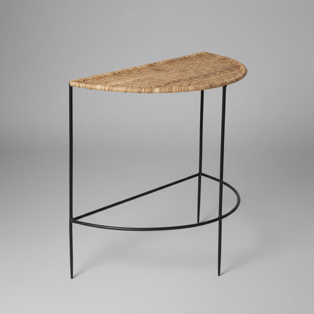 Half-Round Console Table - Woven Rattan Surface Detail - Clear Finish by Rattanology