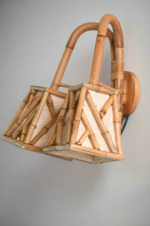 Chippendale Dual Sconce – Bamboo Lattice Shade Detail by Rattanology