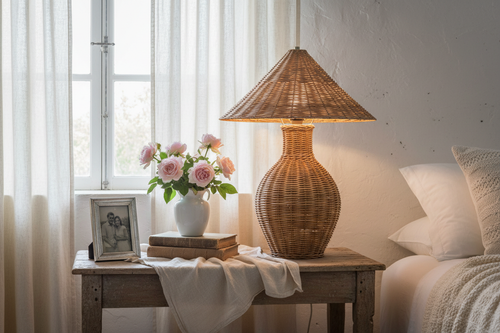 Aliah Wicker Lamp in Country Cottage Interior