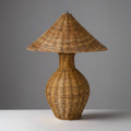 Aliah Wicker Table Lamp on Grey Background