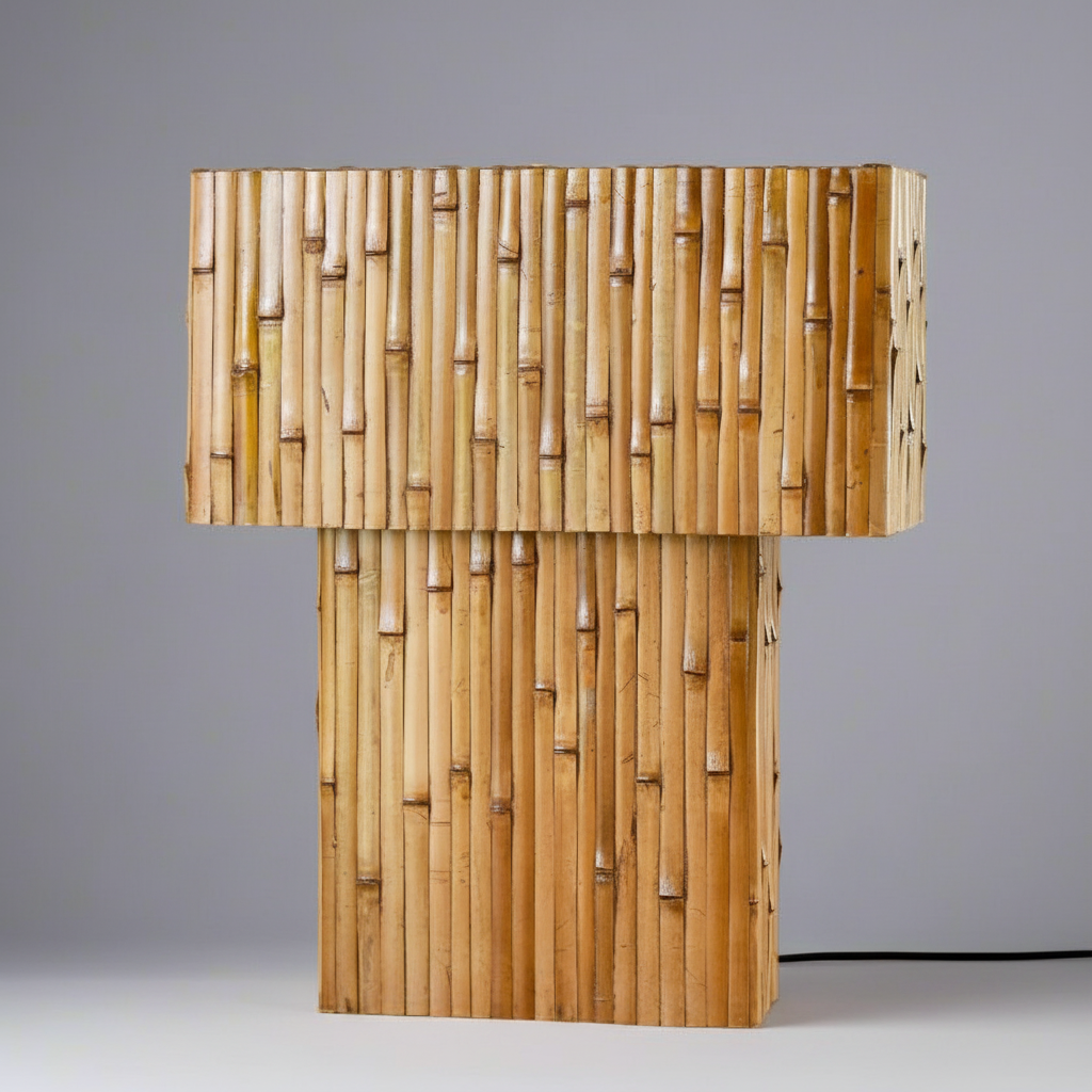 Bamboo cascade table lamp on grey background