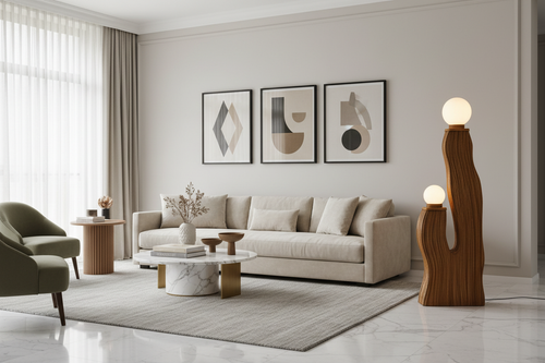 Bella rattan floor lamp as sole lighting in luxury interior