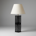 Black Lacquered Rattan Lamp on Grey Background