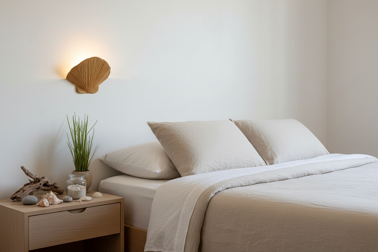 Riviera Rattan Wall Sconce — Styled in Coastal Bedroom Setting | Rattanology USA