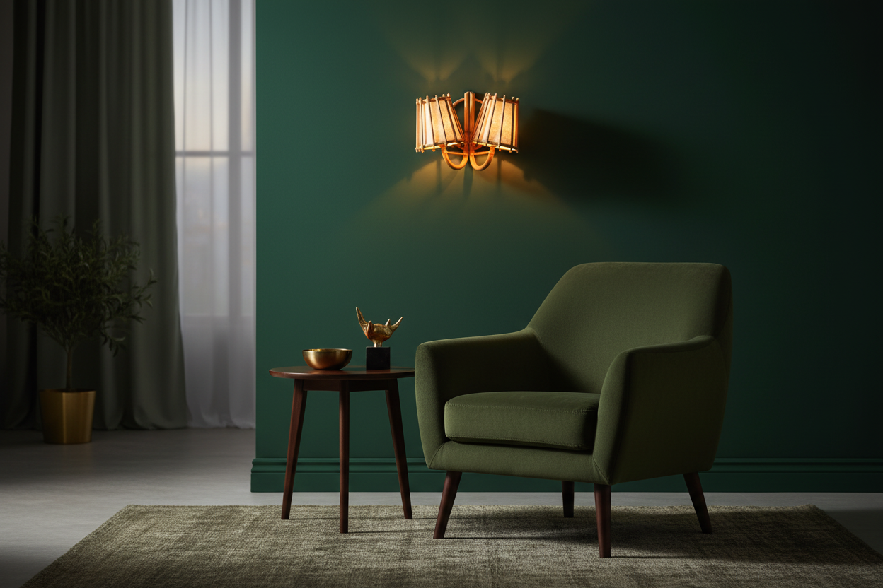 Duo Rattan Wall Sconce — Forest Green