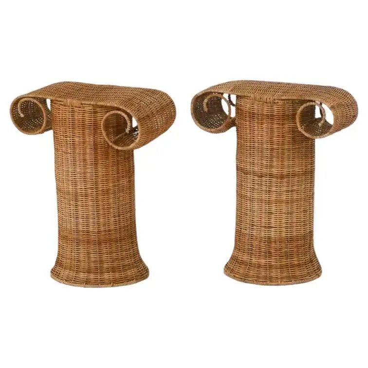 Petite Wicker Pedestal Pair Greek Column
