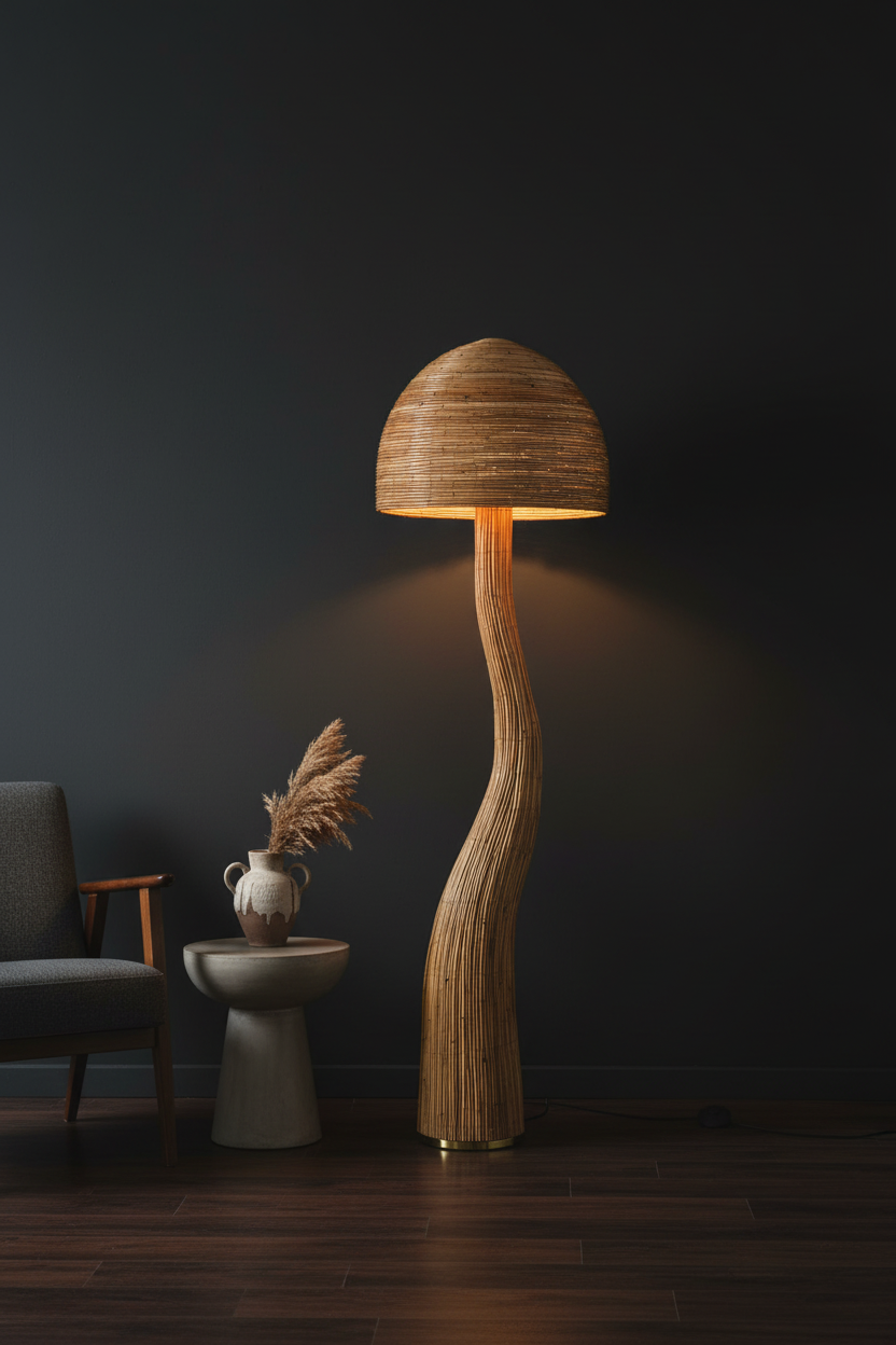 Floor lamp against dark charcoal wall