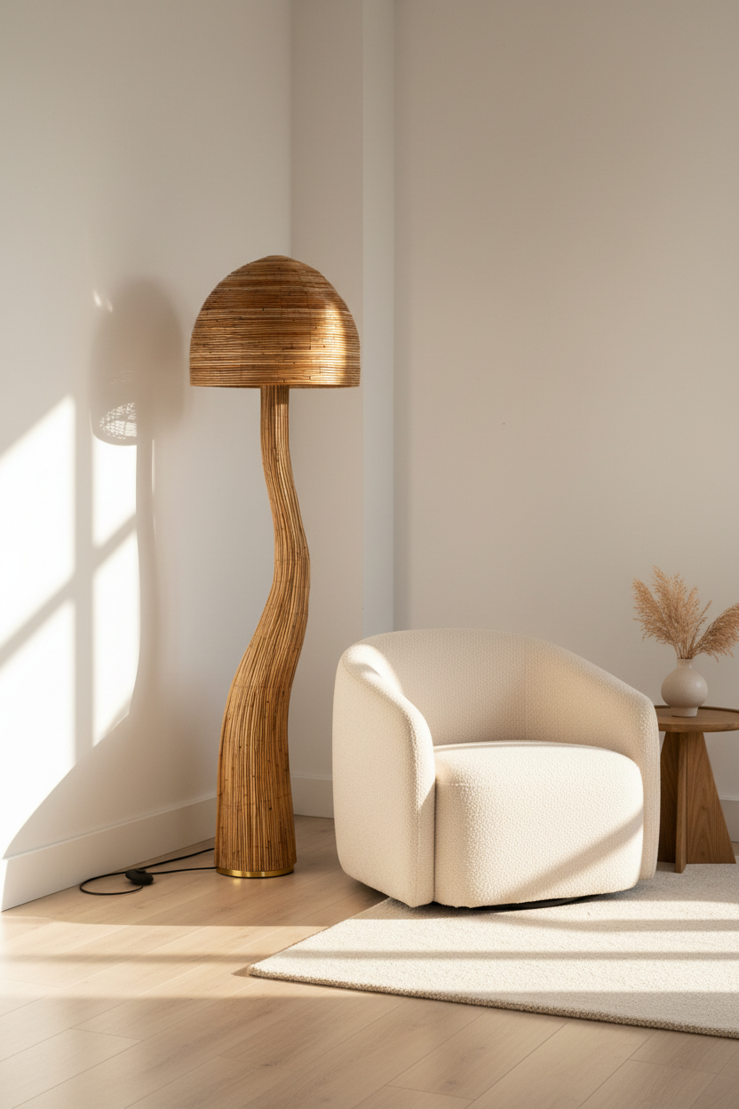 Floor lamp against white wall