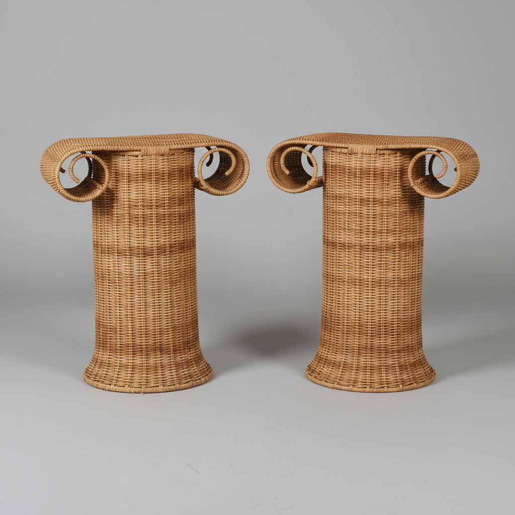 Greek Column Wicker Pedestal Pair Accurate