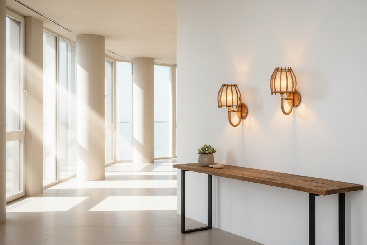 Bent Rattan Wall Lamp - Set of 2