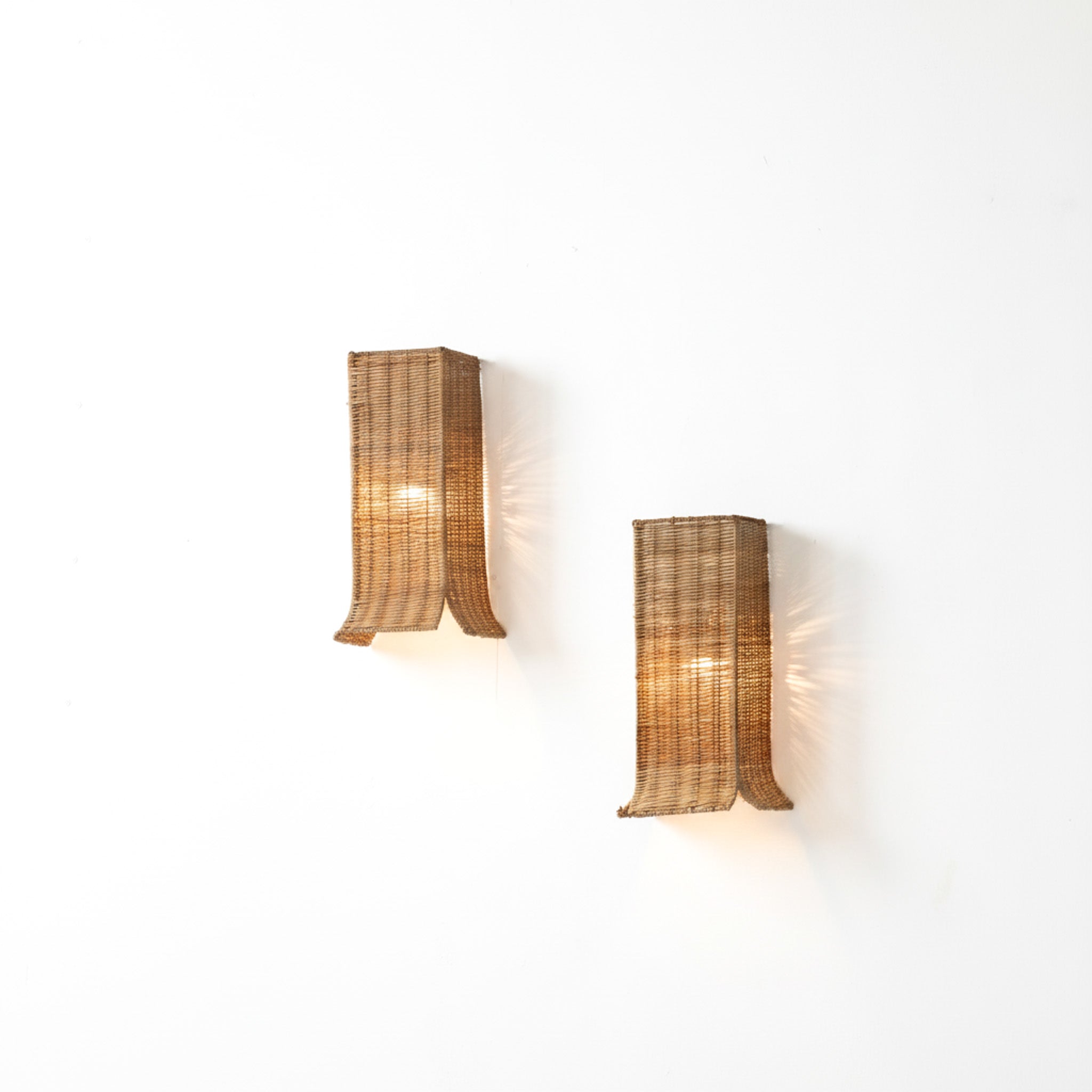 Handcrafted Wicker Wall Lamp Pair - Organic Modern Design
