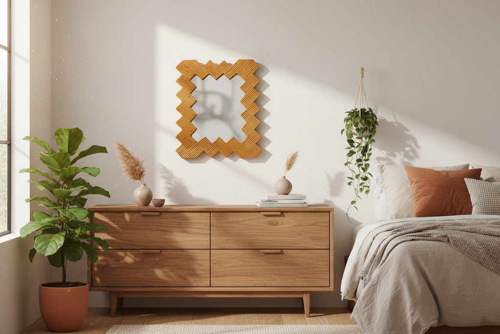 Herringbone Mirror Bohemian Bedroom