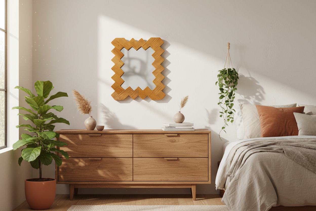 Herringbone Mirror Bohemian Bedroom