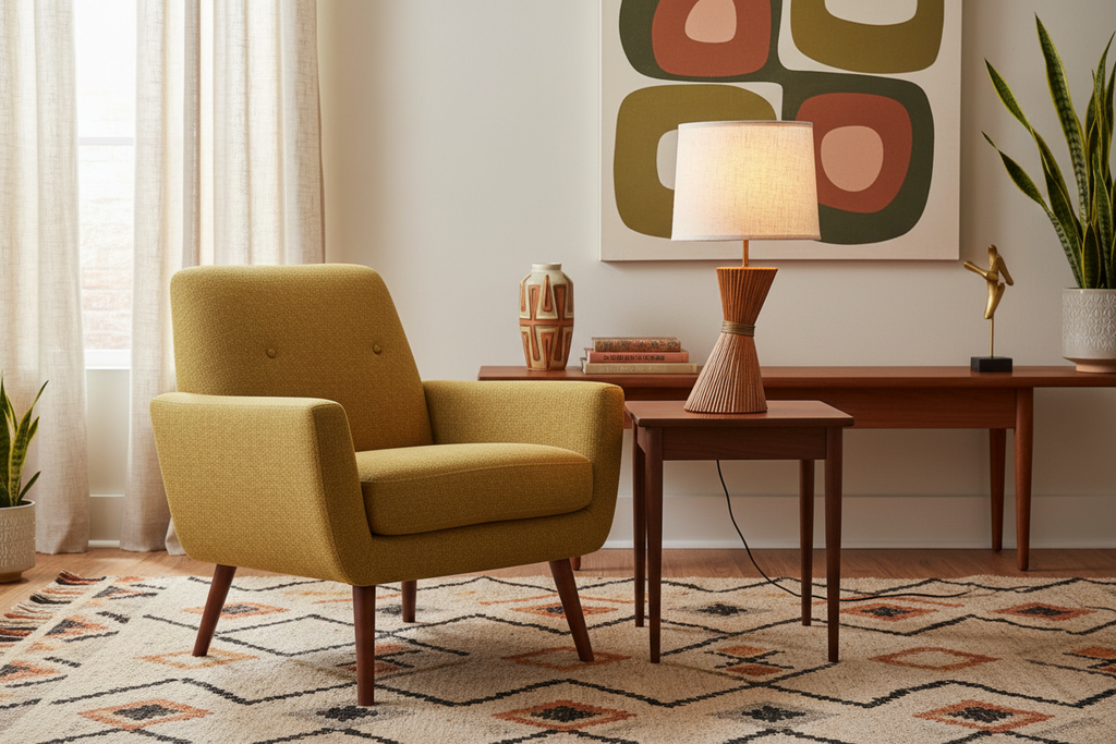 Hourglass Lamp in Mid-Century Living Room