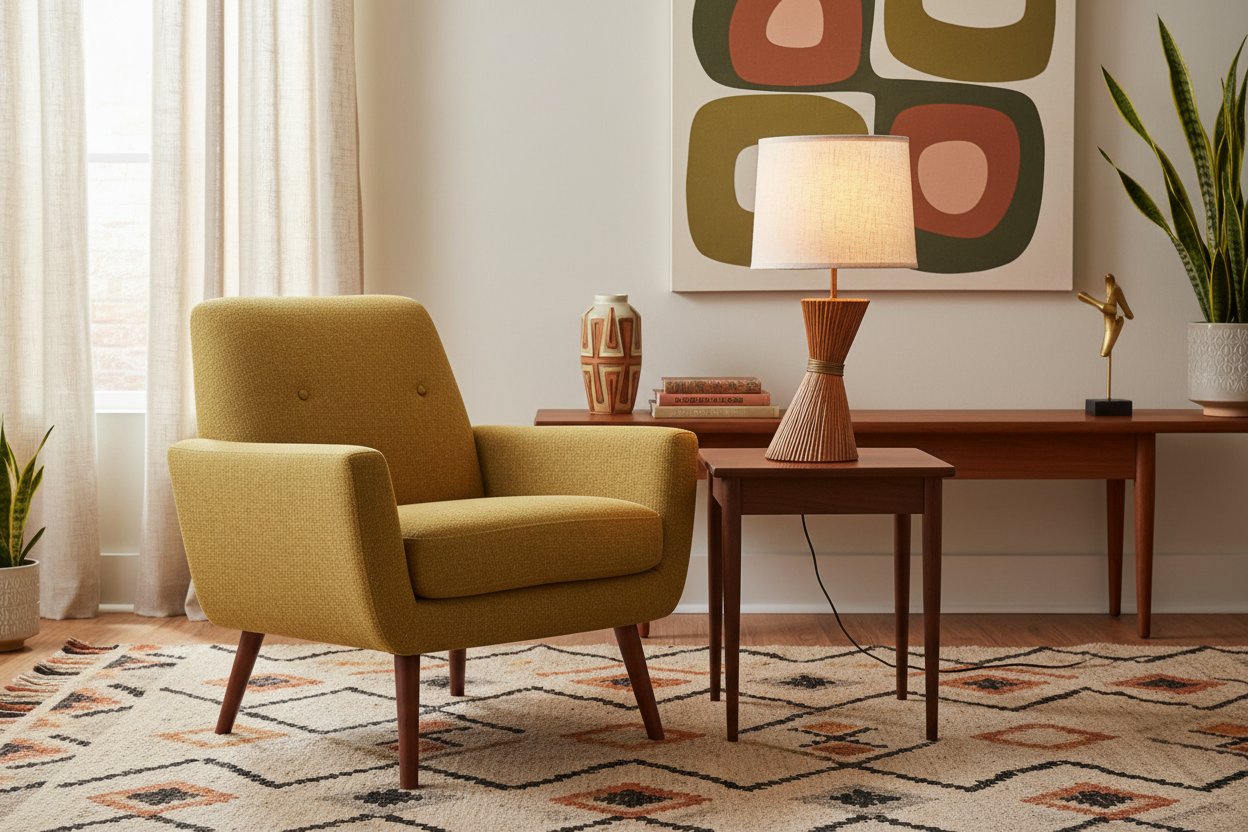 Hourglass Lamp in Mid-Century Living Room