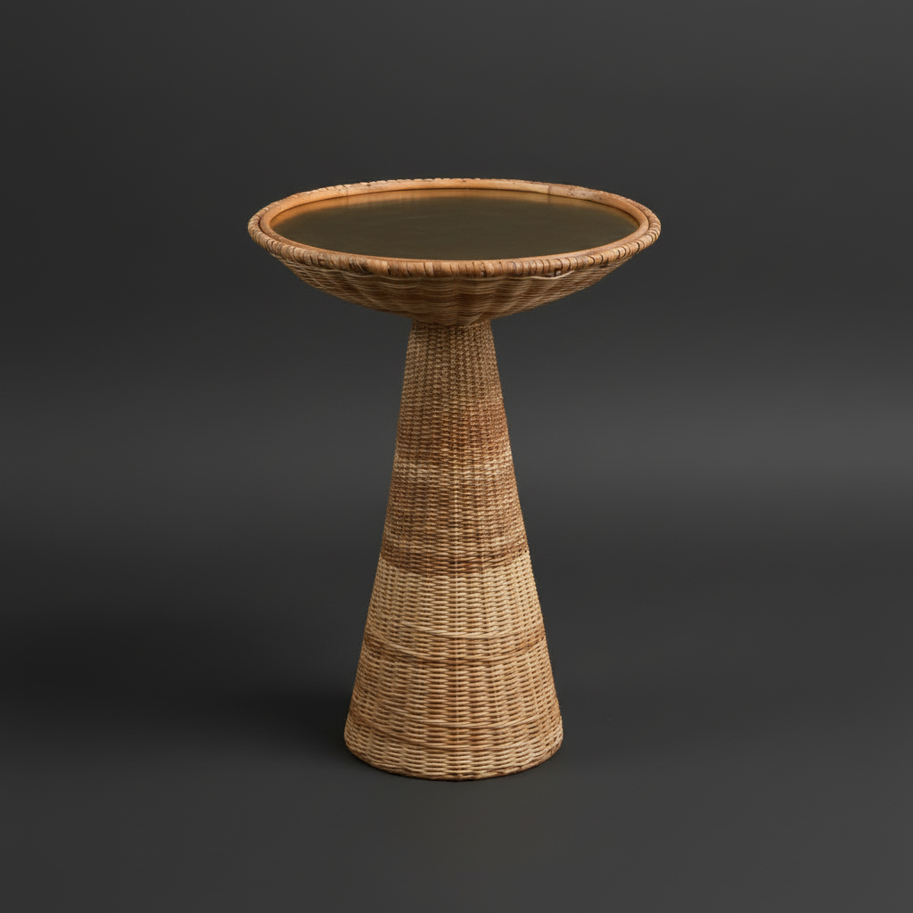 Hourglass Rattan Side Table Dark Grey Background