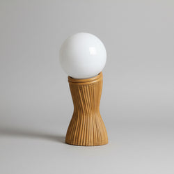 Pencil Reed Dome rattan table lamp, hourglass pencil reed base, white opal globe, studio grey — Rattanology