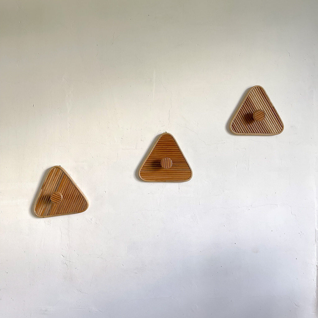 Set of 3 Rattan Wall Hooks - Mid-Century Modern Triangle Design