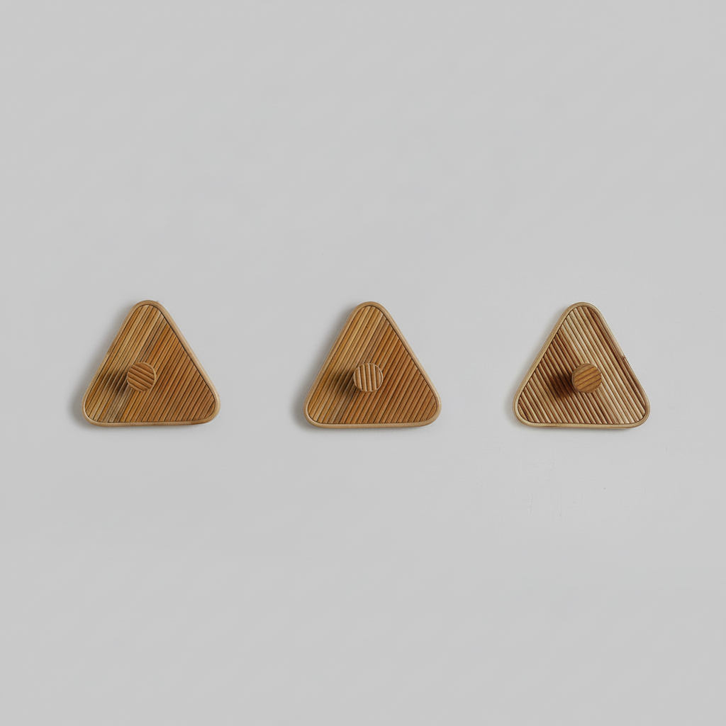 Set of 3 Rattan Wall Hooks - Mid-Century Modern Triangle Design