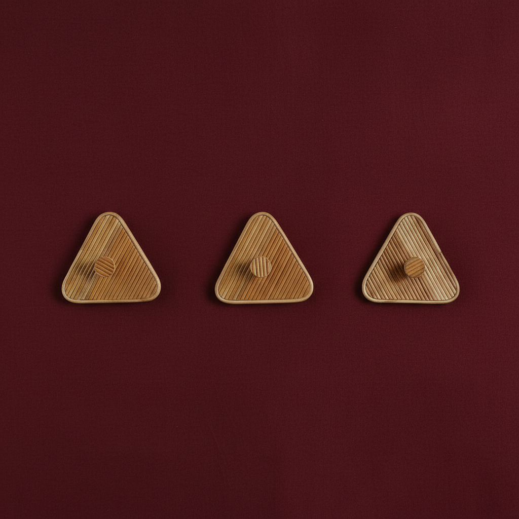 Set of 3 Rattan Wall Hooks - Mid-Century Modern Triangle Design