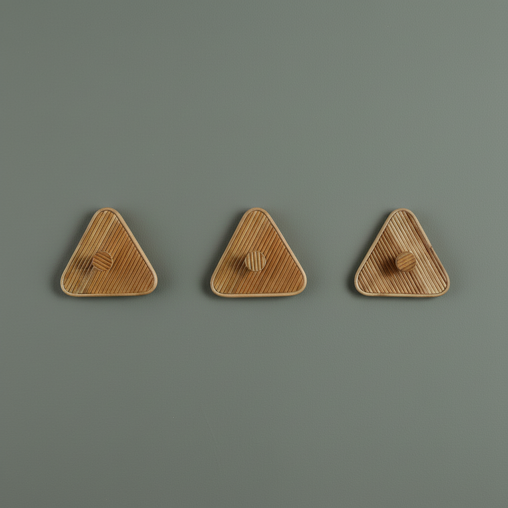 Set of 3 Rattan Wall Hooks - Mid-Century Modern Triangle Design