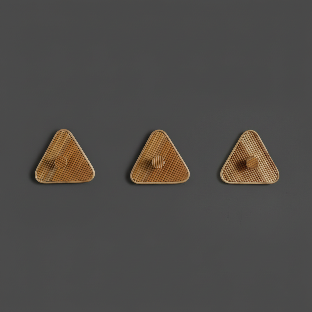 Set of 3 Rattan Wall Hooks - Mid-Century Modern Triangle Design