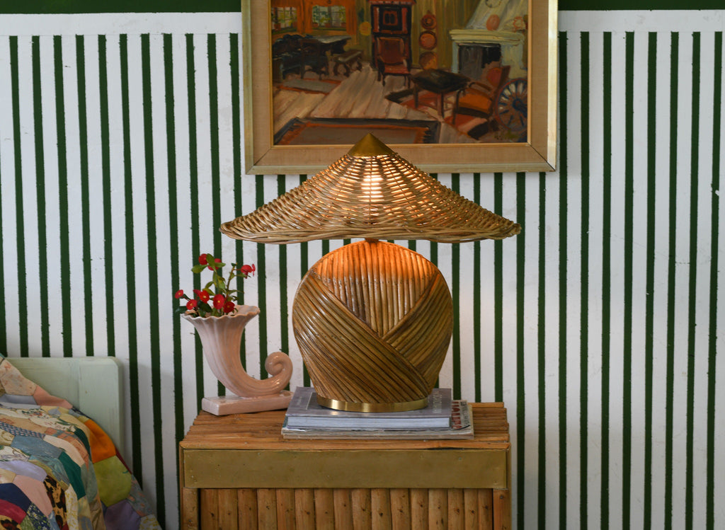 Deco Table Lamp, Rattan Pencil Reed, Mid-century Modern Style Lighting