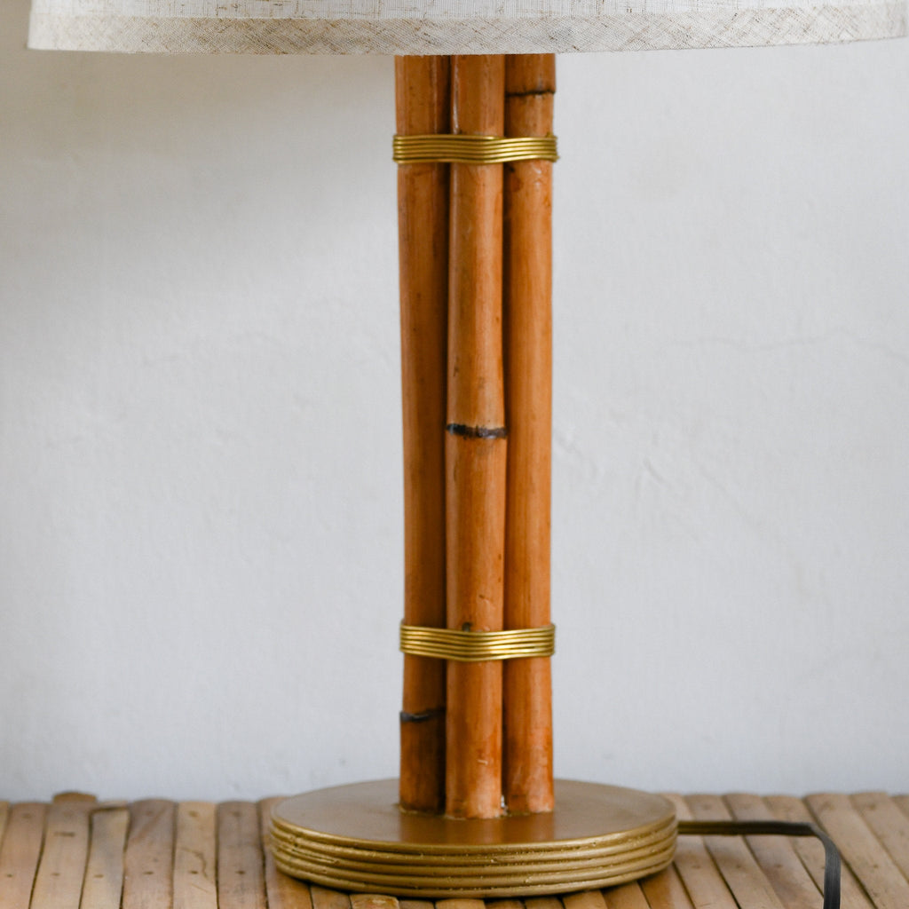 Rattan & Brass table lamp Mid-Century Modern Style