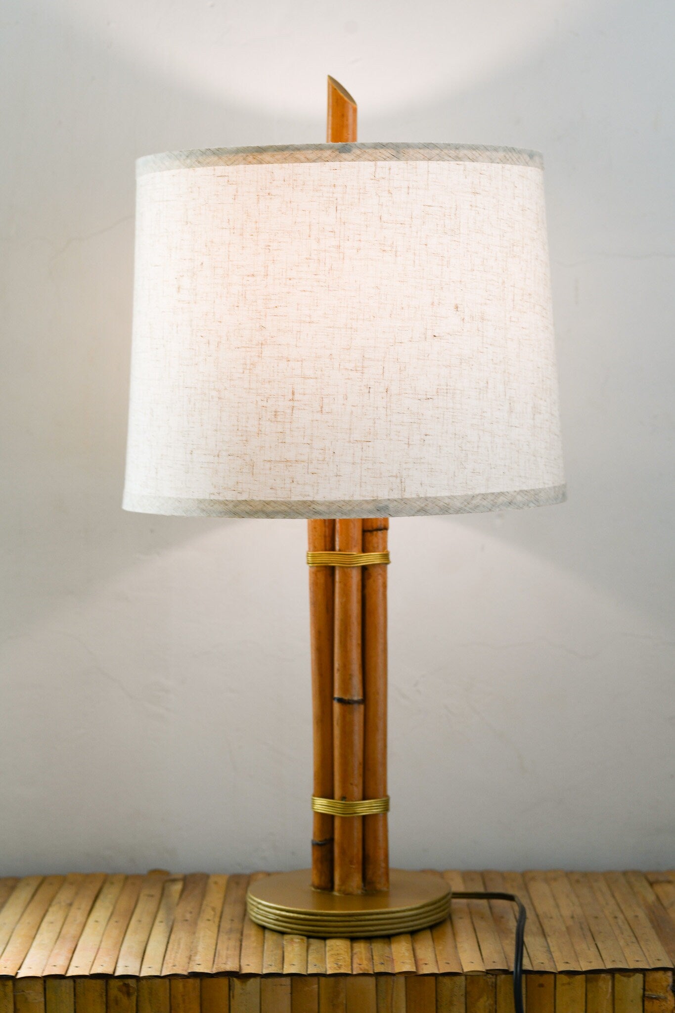 Rattan & Brass table lamp Mid-Century Modern Style