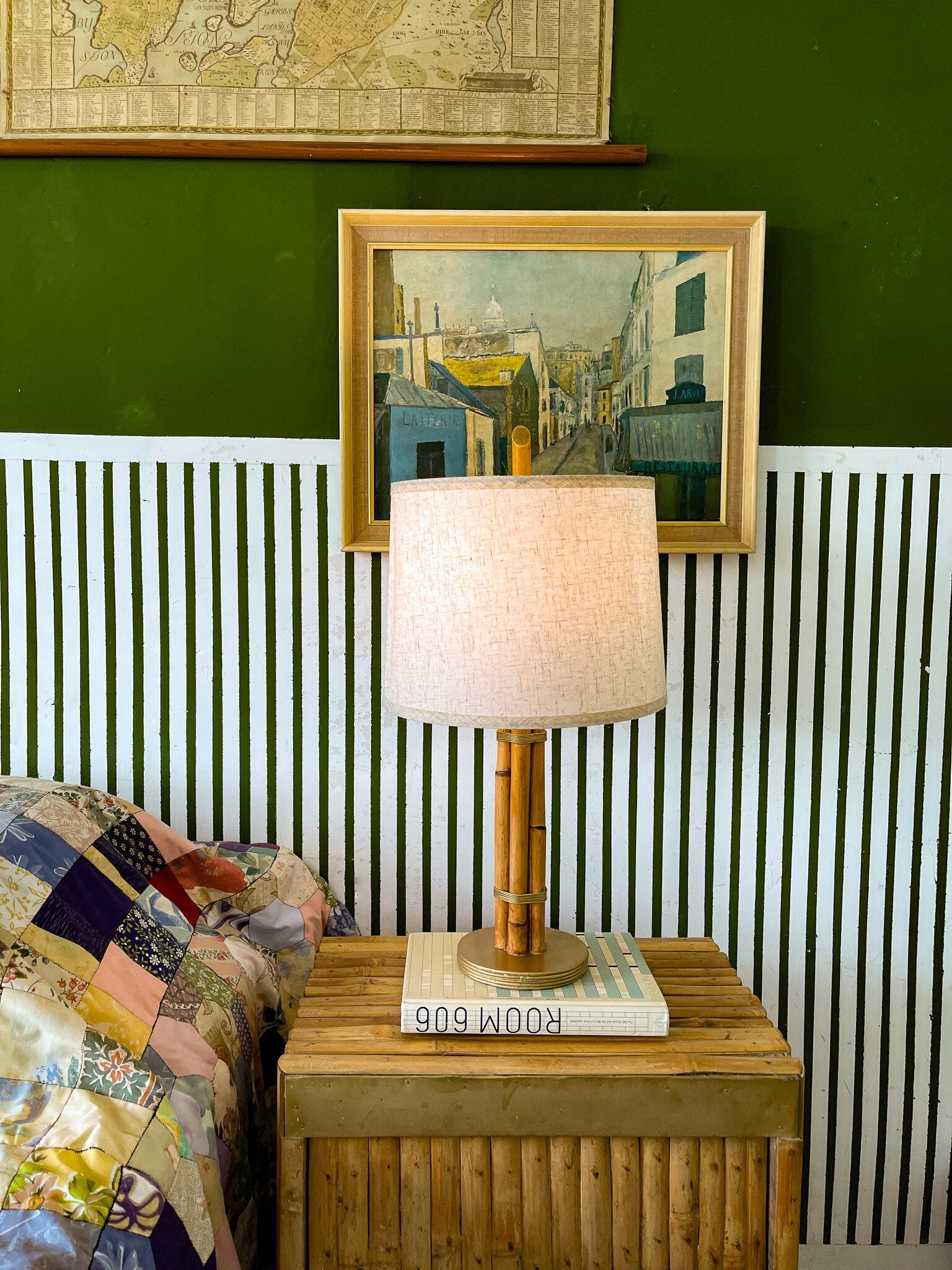 Rattan & Brass table lamp Mid-Century Modern Style