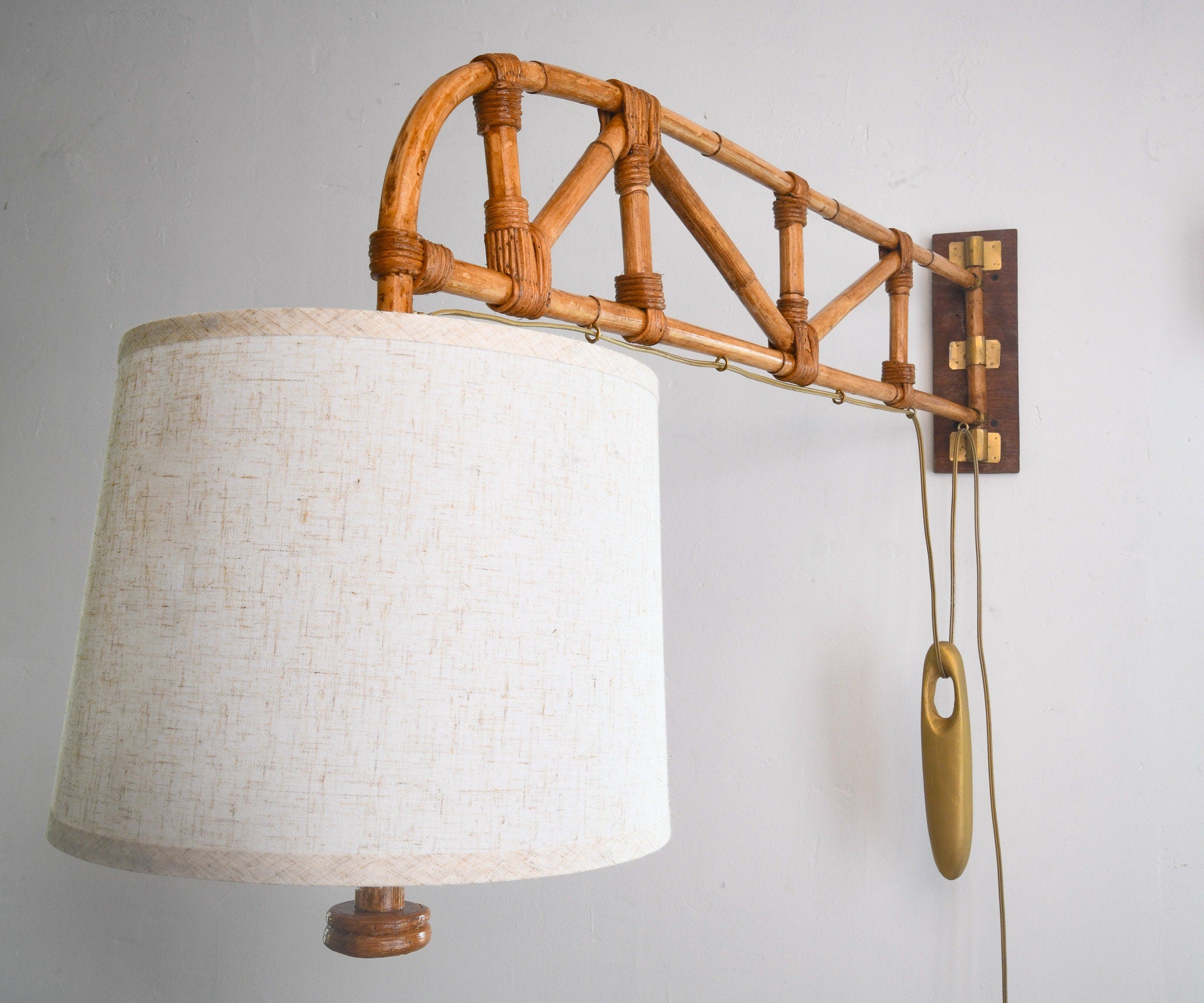 Swing Arm Wall Lamp, Rattan, Vintage Style, Handcrafted Lighting