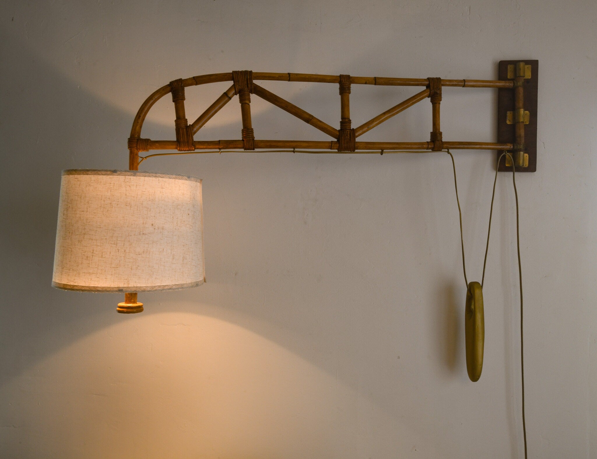 Swing Arm Wall Lamp, Rattan, Vintage Style, Handcrafted Lighting