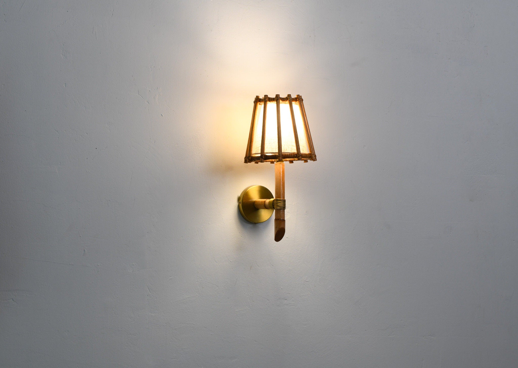 Handcrafted Rattan Wall Sconce, Mid-Century Modern Lamp