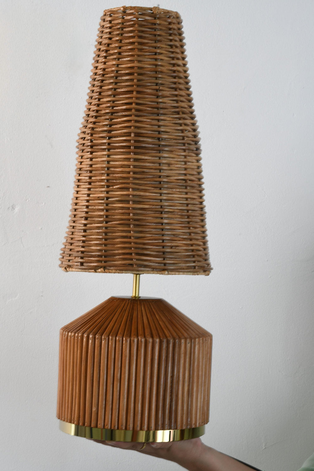 Aliah Rattan Table Lamp, Wicker Shade,  Mid-century Modern Style