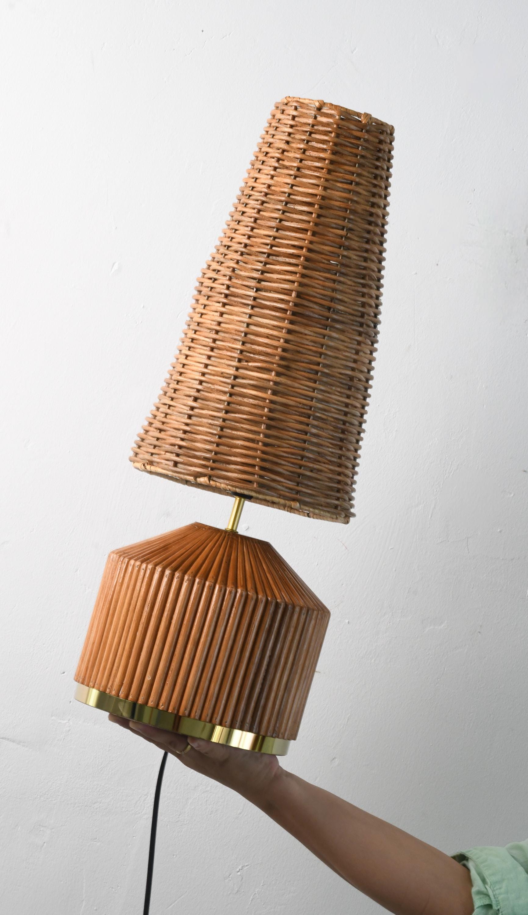 Aliah Rattan Table Lamp, Wicker Shade,  Mid-century Modern Style