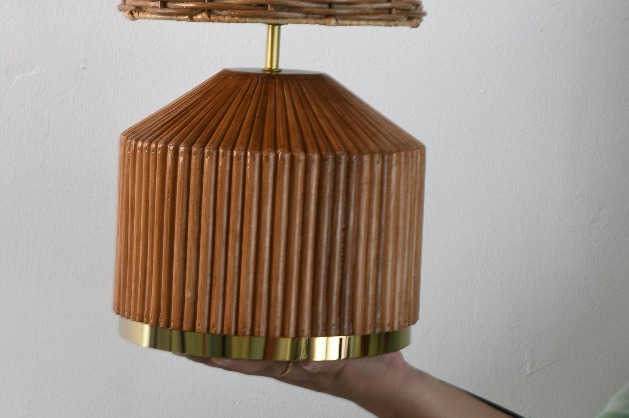 Aliah Rattan Table Lamp, Wicker Shade,  Mid-century Modern Style