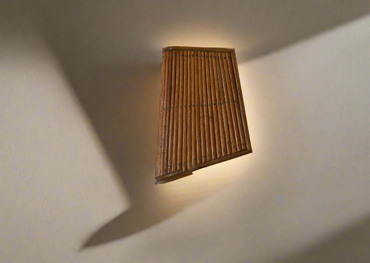 Vertical Lines Rattan Wall Sconce — Single Right Facing | Mid-Century Wall Light USA