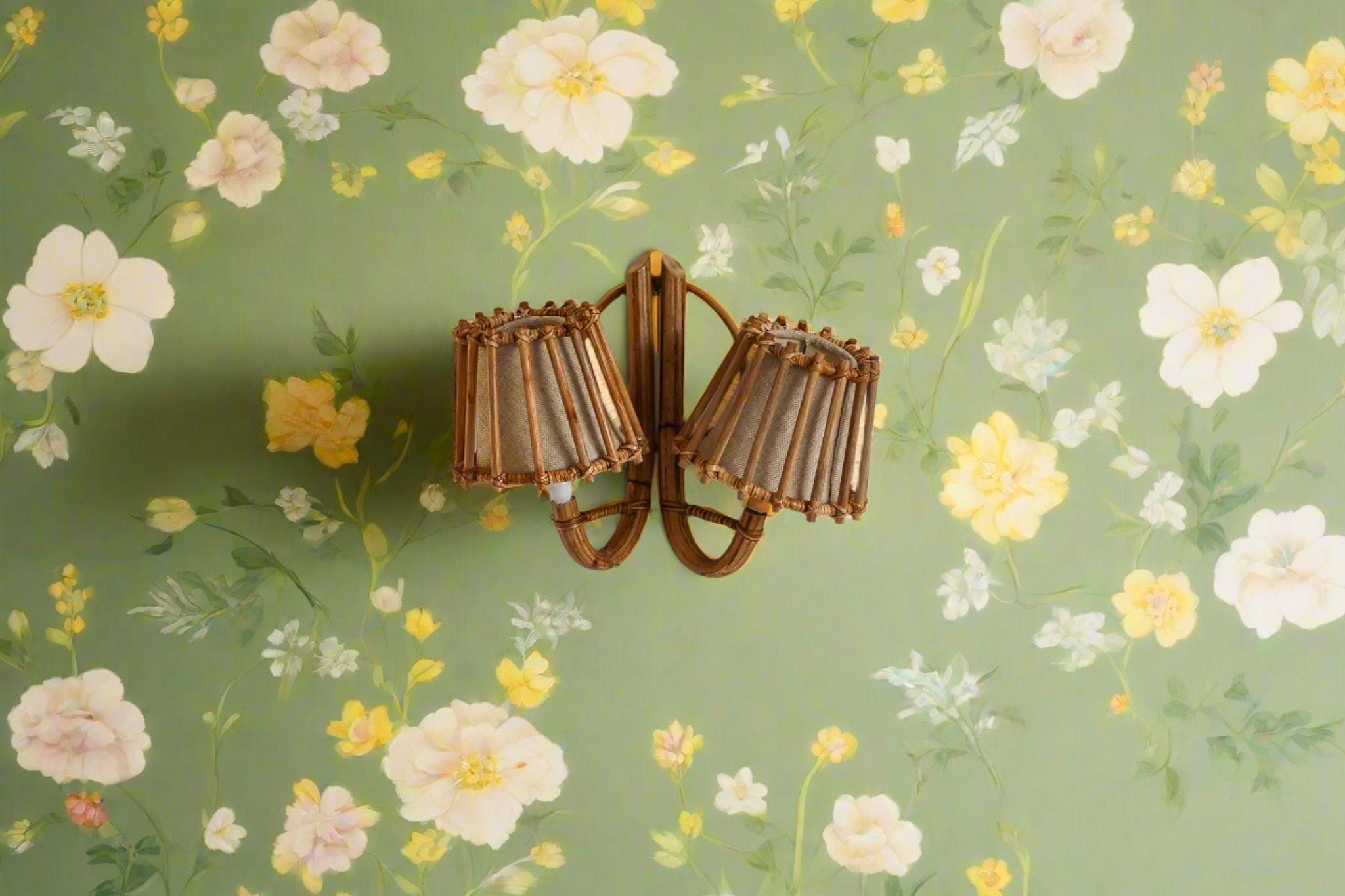Vintage Style  Rattan Double Wall Sconce Lamp, Hallways, Bedroom, Living Room Wall Lighting