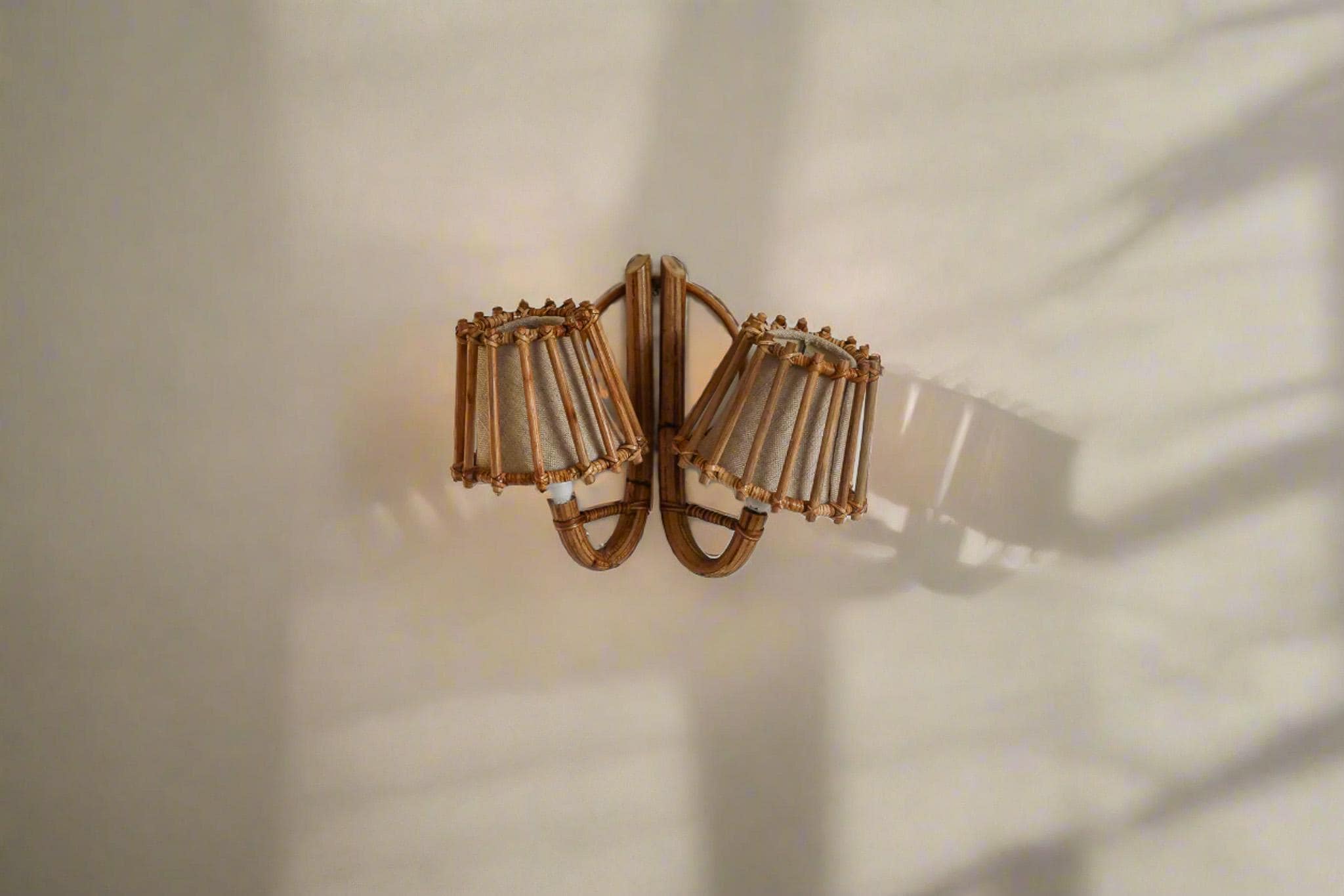 Vintage Style  Rattan Double Wall Sconce Lamp, Hallways, Bedroom, Living Room Wall Lighting