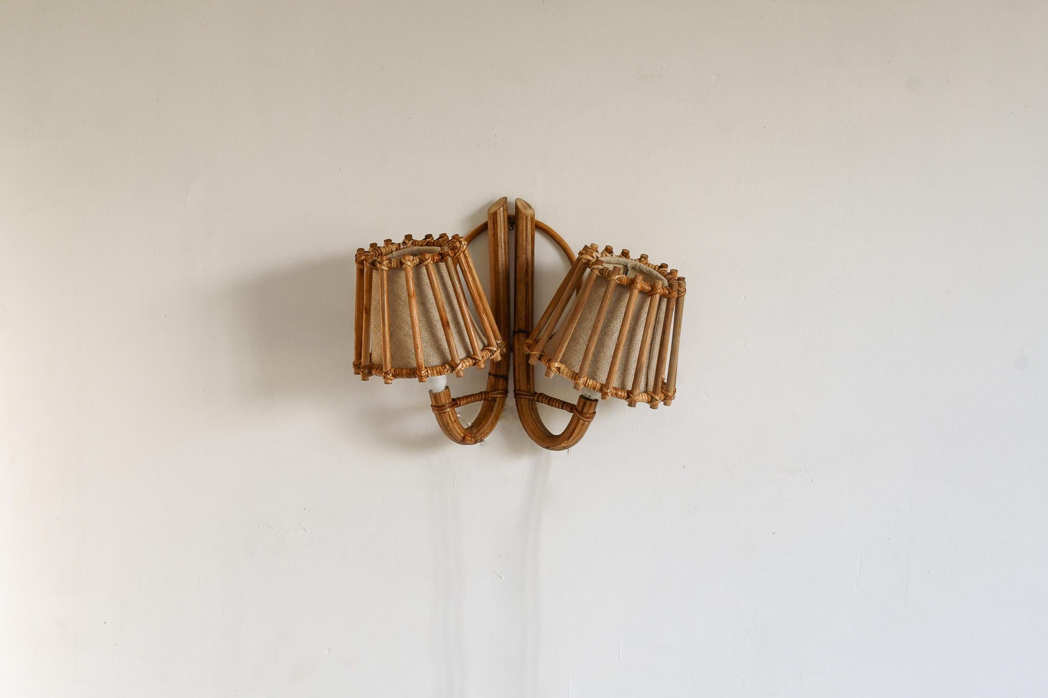 Vintage Style  Rattan Double Wall Sconce Lamp, Hallways, Bedroom, Living Room Wall Lighting