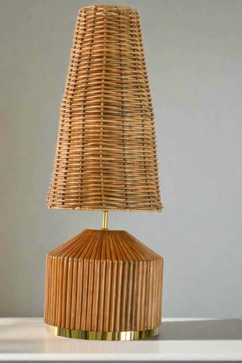 Aliah Rattan Table Lamp, Wicker Shade,  Mid-century Modern Style